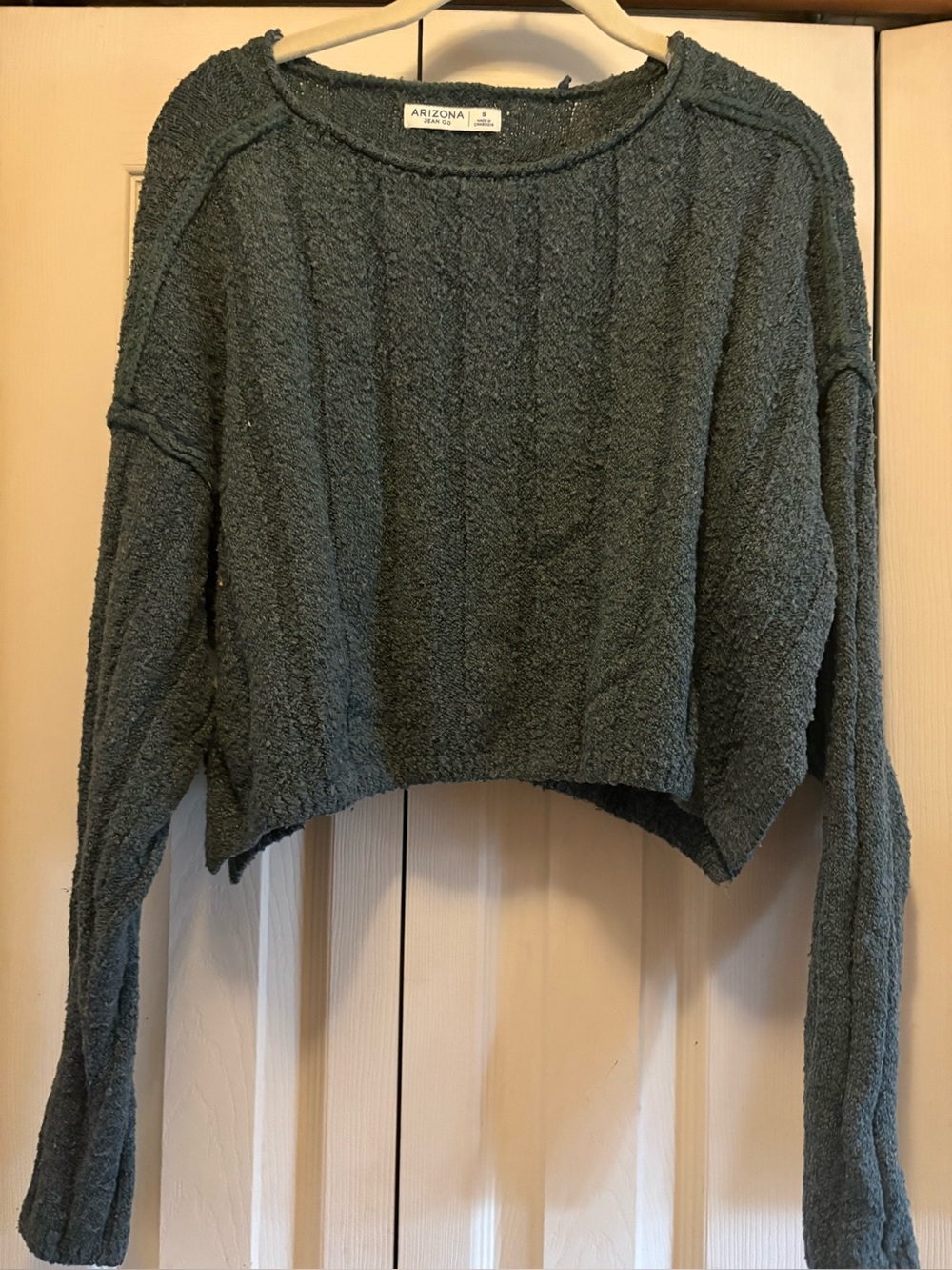 Arizona Jean Company Cropped Textured Crewneck Sweater - Green